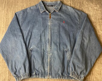 Vintage 1990s Polo Ralph Lauren Denim Jacket – XXL – USA Made Blue Jean Harrington Style Coat