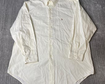 Vintage 2000s Ralph Lauren Yarmouth Shirt – 17.5 33 – White Oxford Button Down Classic Pony Dress Shirt
