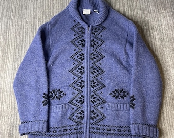 Vintage 1990s Field Gear Wool Cardigan – M – Shetland Wool Nordic Knit Zip Sweater Lodge Grandpa Core Jacket