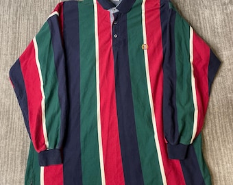 Polo de rugby Sunsplash vintage de los años 90 – XL – Camisa de rugby de manga larga a rayas con bloques de color, estilo preppy streetwear.