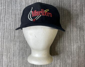 Vintage 1990s Marlboro Snapback Hat – OSFA – Tobacco Promo Cap – Embroidered Cigarette Advertising Trucker Hat