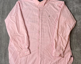 Vintage 2000s Ralph Lauren Oxford Shirt – XL – Pink Cotton Button Down – Classic Fit Pony Logo – Preppy Ivy League Mens Shirt