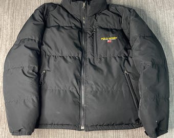 Vintage 1990s Polo Sport Ralph Lauren Down Puffer – XL – Black Insulated Jacket – USA Flag Logo – Winter Outerwear