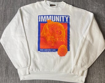 Sudadera Primarius vintage de los años 90 – XL – Cuello redondo con estampado de la Conferencia de Inmunidad, Ciencia y Medicina, Minnesota
