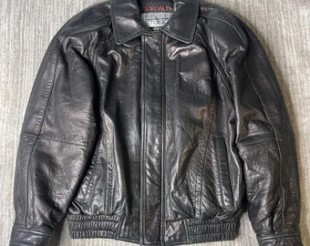 Vintage 1990s Pelle Studio Leather Bomber Jacket – S – Black Thinsulate Insulated Coat – Wilsons Zip Up Minimalist Leather Jacket