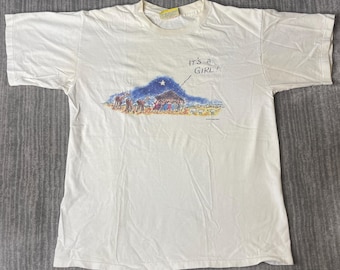 Vintage 1990s Lake Street Graphic T Shirt – L – It's A Girl Birth Announcement Novelty Family Tee USA Made