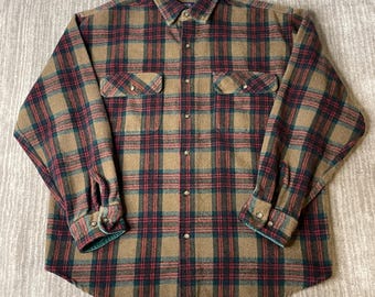 Vintage 1990s Field Gear Flannel Shirt – M – Plaid Cotton Wool Blend Button Up – Lined Outdoor Cabin Shirt