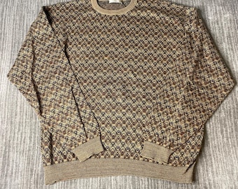 Vintage 1990s Tiros St Raphael Knit Sweater – XXL – Textured Pattern Crewneck USA Made Earth Tone Cozy