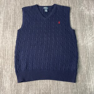 Vintage 90s Polo Ralph Lauren Cable Knit Sweater Vest – Navy Blue