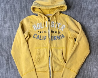 Vintage 2000s Hollister Hoodie – XS – Yellow Full Zip Sweatshirt – Santa Monica California Spellout Y2K Casual