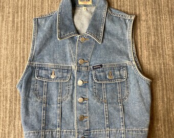 Vintage 1990s Guess Jeans Denim Vest – M – Made in USA Light Wash Jean Trucker Vest – Sleeveless 90s Streetwear Layer