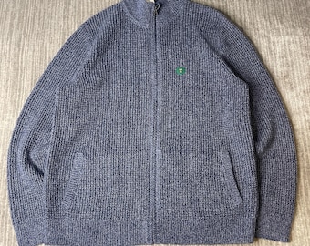 Vintage 2000s L.L.Bean Full Zip Sweater – XL Tall – Organic Cotton Waffle Knit Cardigan Indigo Blue