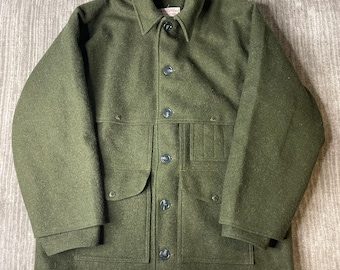 Vintage 1970s Filson Garment Wool mackinaw Cruiser Jacket – 2XL – Olive Green Virgin Wool Field Coat – C.C. Filson Workwear