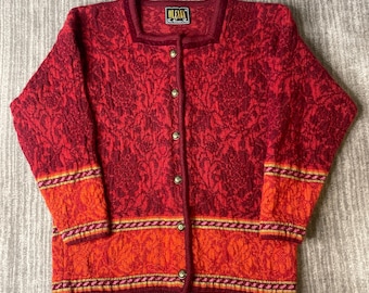 Vintage 1990s Oleana Cardigan Sweater – M – Norwegian Wool Knit Folk Art Nordic Button Front Jacket