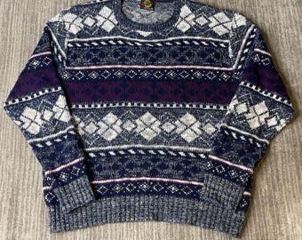 Vintage 1990s Northern Isles Sweater – XL – Fair Isle Nordic Knit Pullover Ski Lodge Winter Grandpa Core Jumper