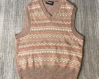 Vintage 1990s Jantzen Sweater Vest – L – USA Made Fair Isle Knit Wool Blend Grandpa Core Preppy V Neck Vest