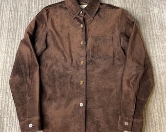 Chaqueta camisera de cuero L.L.Bean vintage de los años 2000 – XS – Abrigo vaquero de ante marrón con botones