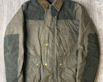 Vintage 1990s Barbour Waxed Jacket – M – Olive Green Field Coat – Corduroy Collar Country Outerwear