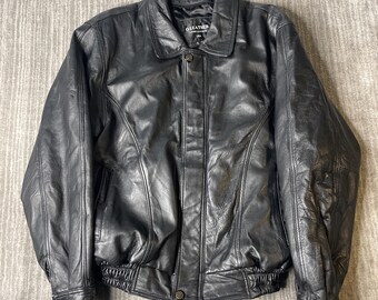 Vintage 1990s Q-Leather Lamb Leather Jacket – S – Black Genuine Leather Zip Coat – Minimalist Bomber – 90s Moto Streetwear