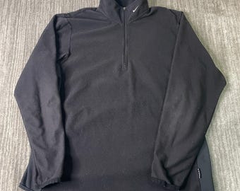 Vintage 2000s Nike Quarter Zip Fleece Pullover – XL – Black Swoosh Minimal – Athletic Warmup Top – Y2K Sportswear