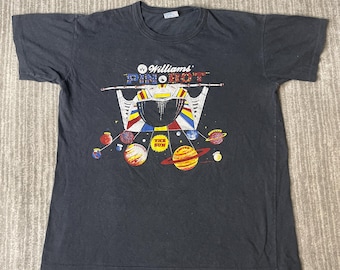 Vintage 1980s Williams PINBOT T-Shirt – M – Pinball Machine Graphic Tee – Made in Brazil Arcade Gaming Shirt – Retro Space Design