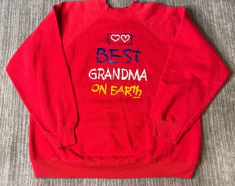 Vintage 1990s Tultex Best Grandma On Earth Sweatshirt – XL – Red Graphic Crewneck Gift Grandma Core