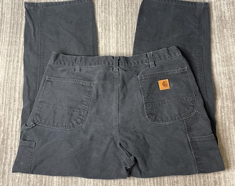 Vintage 2000s Carhartt B11 Work Pants – 38x30 – Black Duck Canvas Dungaree Fit Distressed Workwear Carpenter