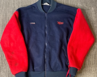 Chaqueta polar Columbia vintage de los años 90 – Talla L – Chaqueta de béisbol con cremallera completa y bloques de color de los Minnesota Twins de la MLB
