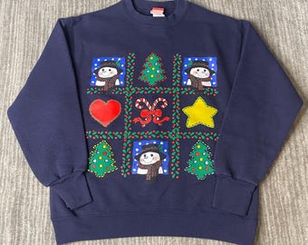 Vintage 1990s Snowden Sweatshirt – M – Christmas Snowman Holiday Graphic Crewneck Winter Ugly Sweater Style Pullover