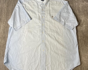 Camisa vintage Ralph Lauren Blake de los años 2000 – XXL – Camisa Oxford azul claro con botones y logo Pony, estilo preppy clásico.