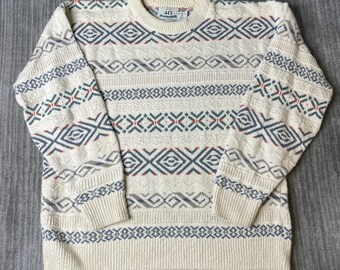 Jersey vintage de los años 90, modelo 417 de Van Heusen – Talla M – Jersey de punto geométrico estilo suroeste – Hecho en EE. UU.