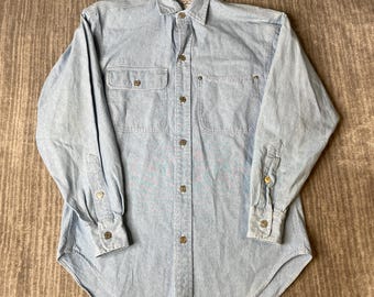 Vintage 2000s Ralph Lauren Work Shirt – S – Authentic Dungarees Chambray Button Up – Light Wash Utility Denim