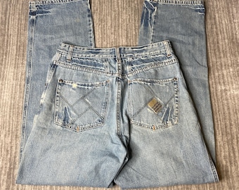 Vintage 1990s Marithe Francois Girbaud Jeans – 32 – Distressed Light Wash Denim Carpenter Style Baggy Fit