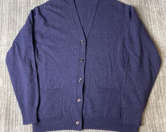 Vintage 1980s James Pringle Cardigan – Size 46 – Pure New Wool Scottish Knit Sweater Grandpa Core Purple