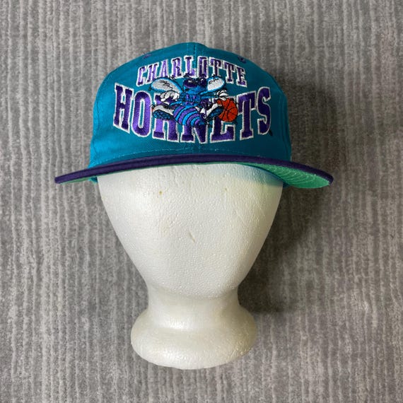 Vintage 1990s GCC Charlotte Hornets Snapback Hat – OSFA – Teal Purple NBA Basketball Logo Cap