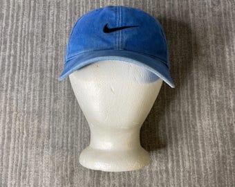 Vintage 2000s Nike Swoosh Hat – OSFA – Blue Strapback Cap – Minimal Athletic Sportswear Dad Hat