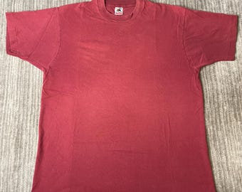 Camiseta vintage Fruit of the Loom de los años 90 – XL – Camiseta básica roja desteñida – Un solo color. Hecho en EE. UU. Un básico del streetwear.