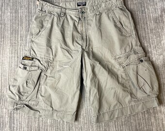 Pantalones cortos cargo vintage de Polo Jeans Co Ralph Lauren de la década de 2000 – Talla 36 – Algodón caqui, estilo militar holgado, estilo Y2K