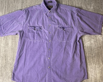 Vintage 1990s Eddie Bauer Ruffon Twill Shirt – 2XL Tall – Purple Cotton Short Sleeve – Two Pocket Outdoor Shirt – Faded Workwear