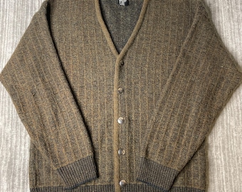 Vintage 1990s J Ferrar Cardigan – L/G – Made in Italy Wool Blend Sweater – Brown Textured Grandpa Knit