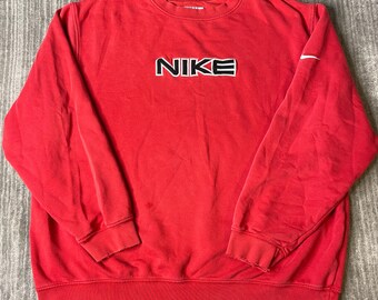 Sudadera Nike vintage de los años 2000 – XL – Cuello redondo con logo central bordado en rojo – Sudadera deportiva