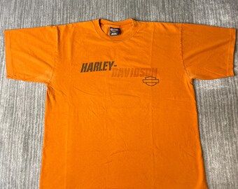 Vintage 2000s Harley-Davidson T Shirt – XL – Orange Faded Logo Tee – Made in USA Biker Motorcycle Shirt