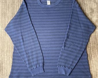 Vintage 1990s Gap Thermal Shirt – M – Blue Waffle Knit Long Sleeve – Made in USA – 1997 Cotton Crewneck – Minimalist Grunge Basic