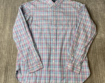 Vintage 2000s Ralph Lauren Custom Fit Button Down Shirt – L – Pastel Plaid Oxford Cotton Preppy Casual Polo