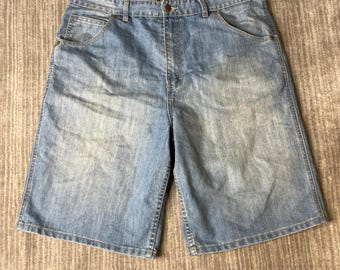Pantalones cortos vaqueros Champs Sports estilo vintage de los años 2000 – Talla W36 – Pantalones cortos vaqueros lavados claros estilo Y2K – Pantalones cortos holgados de skate streetwear
