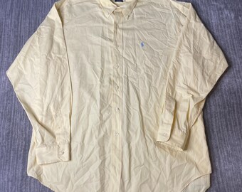 Vintage 2000s Ralph Lauren Blake Shirt – XL – Yellow Oxford Button Down Pony Logo Preppy Cotton Dress Shirt