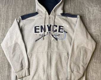 Vintage 2000s ENYCE Zip Hoodie – L – Y2K Hip Hop Full Zip Sweatshirt – Streetwear Gray Embroidered Logo Jacket
