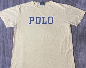 Camiseta vintage Polo Ralph Lauren de los años 2000 – Talla M – Camiseta amarilla con letras en bloque – Gráfico preppy universitario – Ropa urbana de algodón estilo Y2K
