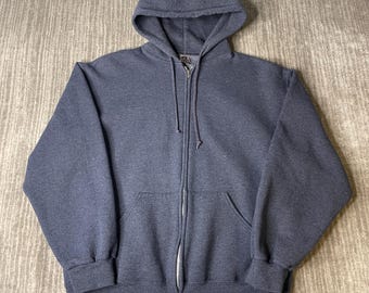 Vintage 2000s Russell Zip Hoodie – M – Blue Gray Heavyweight Blank Sweatshirt Full Zip