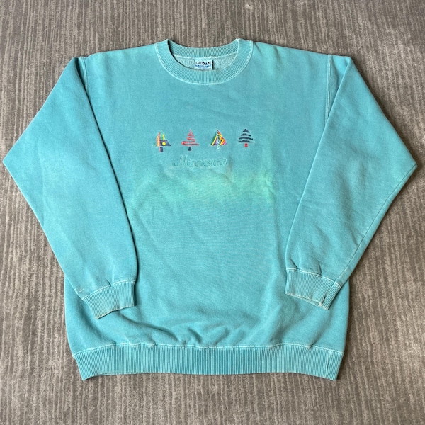Sudadera vintage Gildan Minnesota de los años 90 – Talla L – Cuello redondo con bordado Tourist – Sudadera color verde azulado Midwest Nature